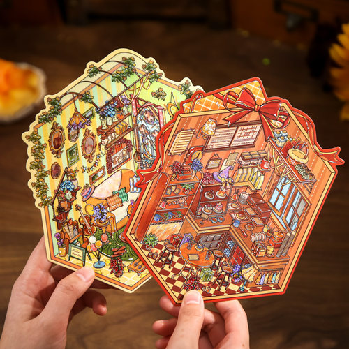 纸先生暖光小屋造景贴纸3d微缩场景立体午后咖啡屋解压手工贴画