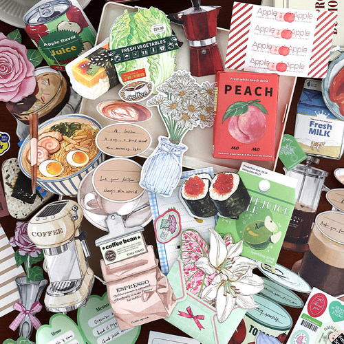 新鲜卖场手工趣味便签纸面包甜品咖啡昭和古早复古手帐素材贴纸