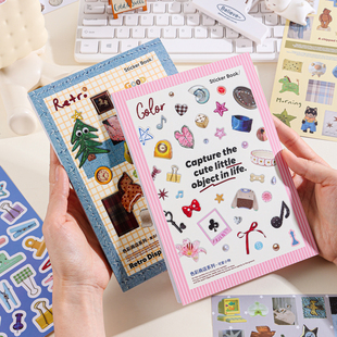 素A5大尺寸贴纸本古早ins文字风景手帐复古diy装 饰素材本 元 1300