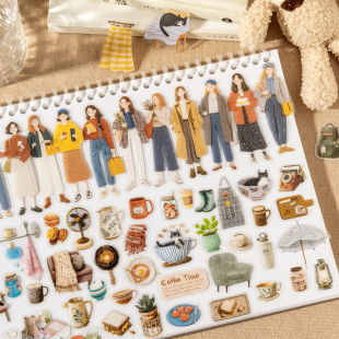 100张大容量甜心日记pet手帐贴纸穿搭人物家居少女手账素材贴画