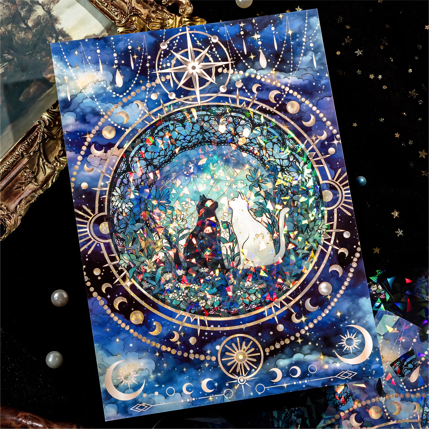 陌墨流光暗影PET拼图造景贴纸古风高难度猫咪修复场景微缩diy贴画