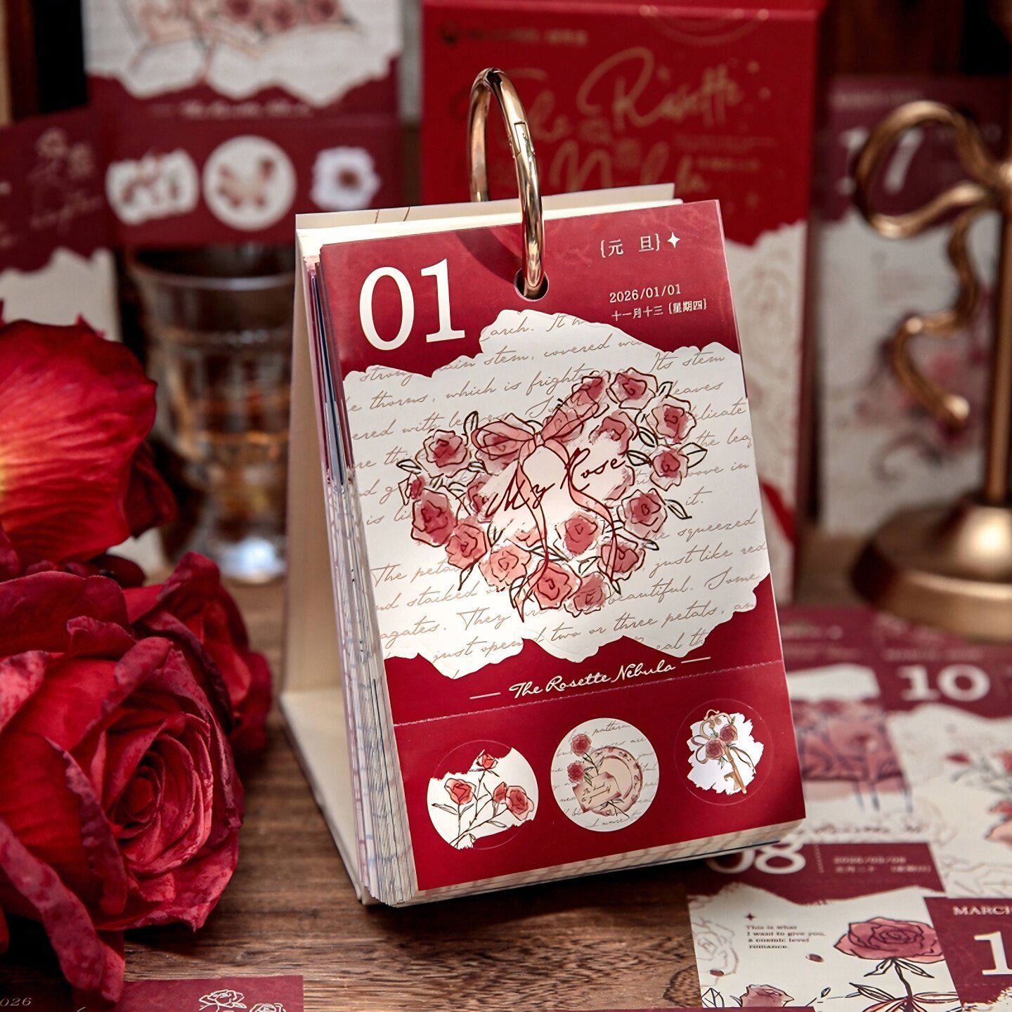 2026年新款日历复古玫瑰治愈一日一页365天每日一撕桌面台历摆件,文具电教/文化用品/商务用品,台历,淘宝优惠券,粉丝福利购,淘宝优惠卷