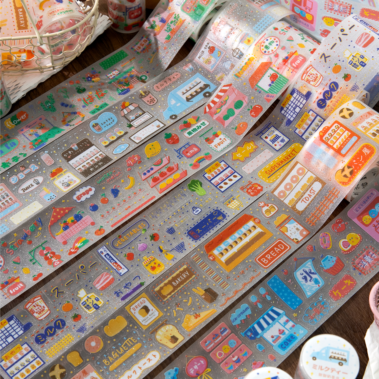 购物派对PET模切手帐胶带日系盐甜古早昭和手账素材日记装饰贴纸