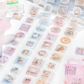 治愈软喵云pet拉丝闪砂模切手帐胶带可爱卡通猫咪手账装 饰贴纸