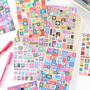 papermore色彩乐园不干胶手帐贴纸deco小色块韩系杂志风手账贴画