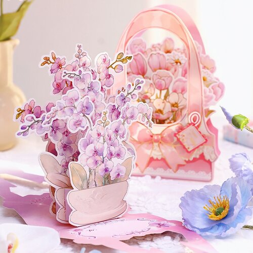 3D花束立体贺卡中秋节教师节装饰手工diy生日祝福创意卡片