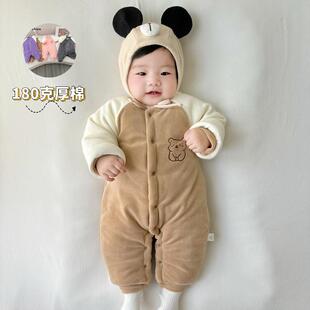 新生婴幼儿冬季加厚婴儿衣服连体衣男女宝宝奥粒绒保暖连身衣爬服