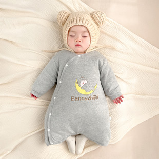 冬季 防踢被婴儿睡衣斜开扣睡袋纯棉无骨中厚棉连体衣宝宝睡袍衣服