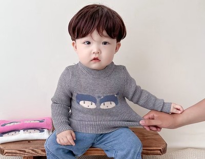 男女针织半高领秋冬白色儿童毛衣