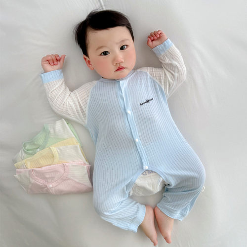 新生儿夏季薄款婴儿莫代尔长袖无骨宝宝开档连体衣婴幼儿衣服长爬