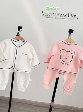 春秋季宝宝纯棉衣服婴儿无骨分体二件套小月龄婴幼儿休闲套装秋装
