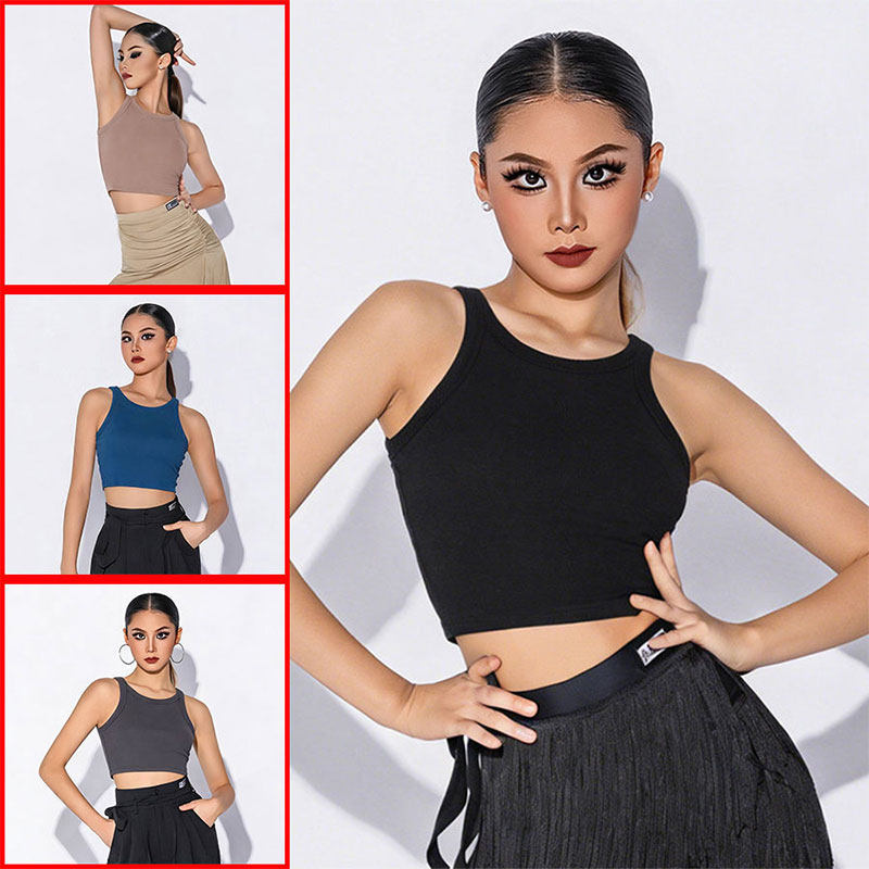 拉丁舞服女新款上衣吊带背心夏季练功服专业性感舞蹈服带胸垫紧身