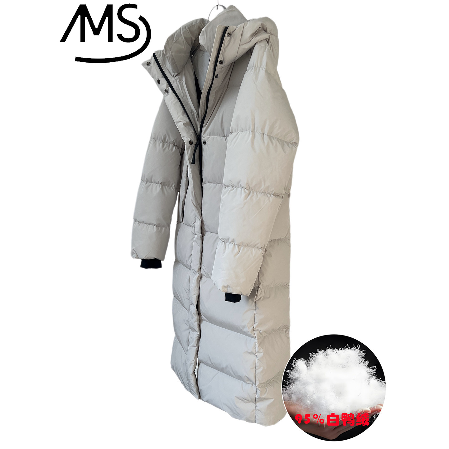 情侣款长款防风防水羽绒服连帽