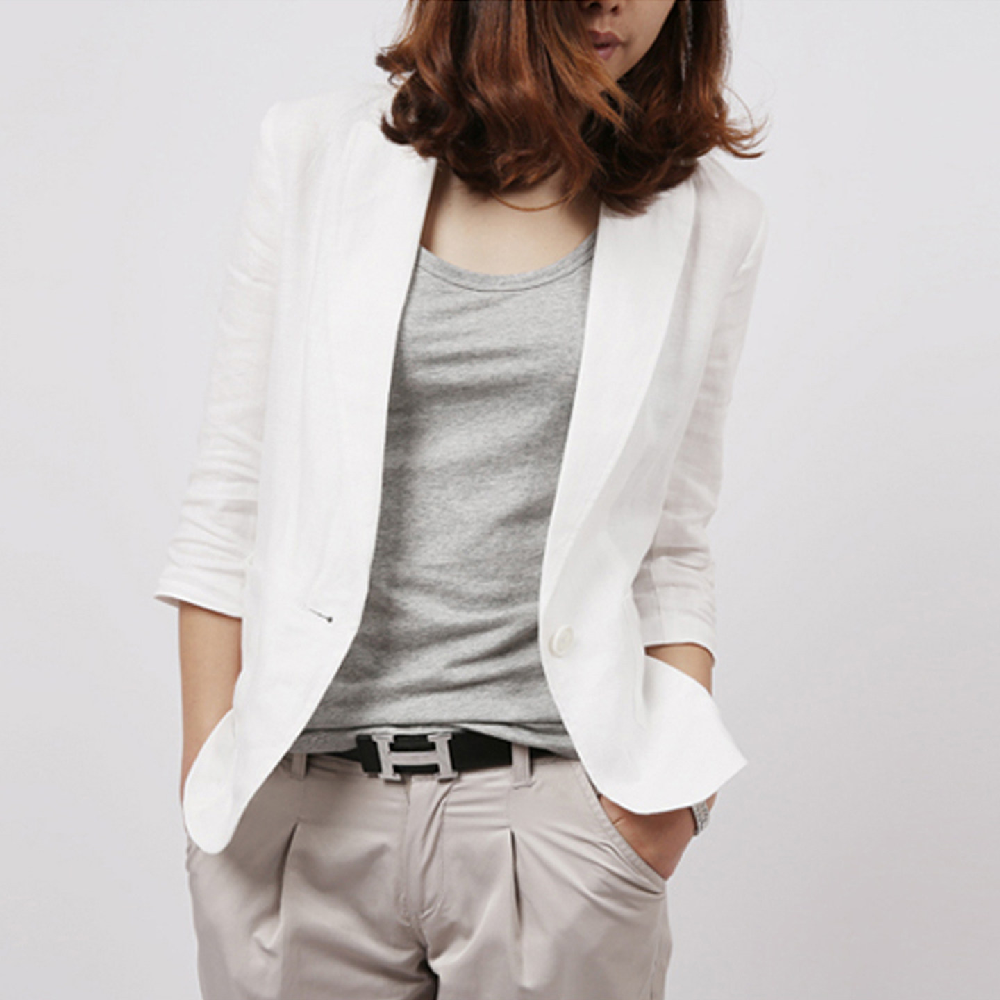 棉麻小西装女2026新款韩版七分袖时尚休闲修身显瘦西服短款外套春