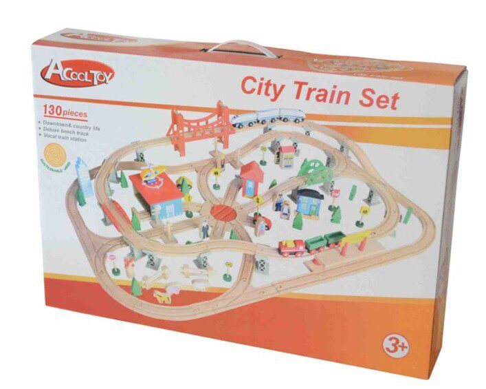 130 PIECES WOODEN TRACK SET ELECTRIC TRAIN TRACK SMALL TRAIN CITY TRAFFIC CHILDRENS EDUCATIONAL TOY GIFT