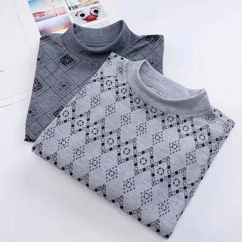 22 봄 가을 남성 바닥 셔츠 라운드 넥 긴 소매 가을 옷 낮은 칼라 겉옷 체크 무늬 탑 중년 남성 티셔츠 A5