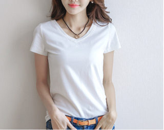a1/3-5 韩版短袖T恤女士夏季新款修身棉女纯色圆领上衣百搭打底衫