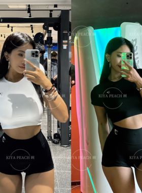 KIYA PEACH 顾鲨鱼紧身高弹裸感速干跑步健身瑜伽T恤无胸垫短袖女
