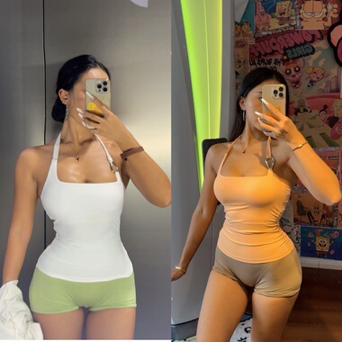 KIYAPEACH顾挂脖露背可拆卸胸垫不规则运动健身背心