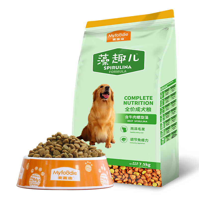 狗粮藻趣成犬7.5kg幼犬15斤螺旋藻金毛泰迪通用天然粮牛肉麦富迪怎么看?