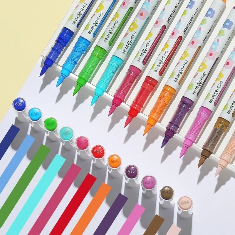 英雄直液式丙烯马克笔2033儿童软头画画无毒diy手绘速干不透色48