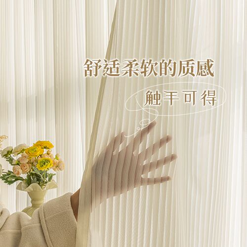 梦幻竖百叶窗帘透光不透人纱帘挂钩式2024新款轻奢奶油风飘窗窗纱