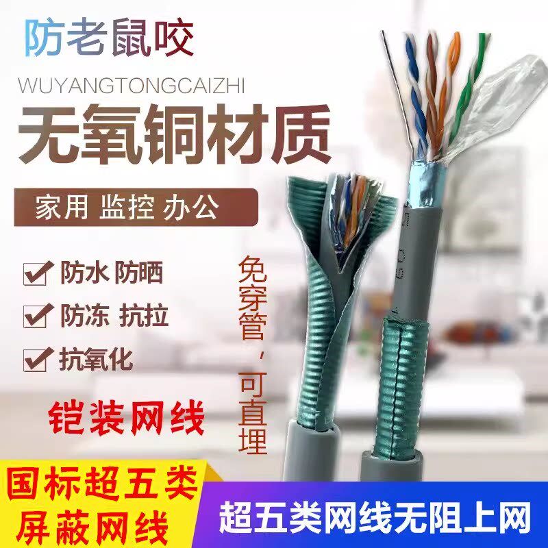 永鼎铠装超五类0.52/六类屏蔽网线室内外通用直埋防水防鼠咬包邮