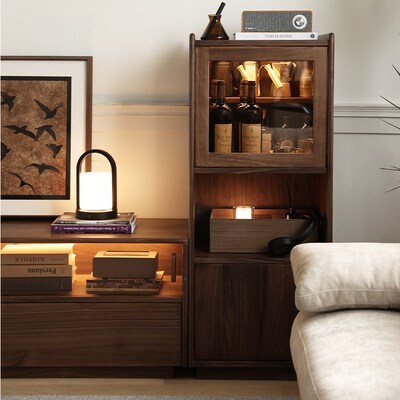 黑胡桃木边柜实木客厅侧边柜储藏柜餐边柜简约电视柜边柜沙发角柜
