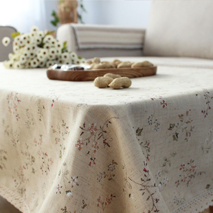 精选栗茧棉麻桌布布艺田园小碎花蕾丝印花素色餐桌台布茶几桌布盖