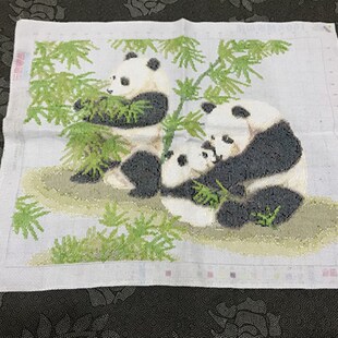 包邮 纯手工十字绣成品国宝熊猫动物竹子小幅客厅卧室情侣
