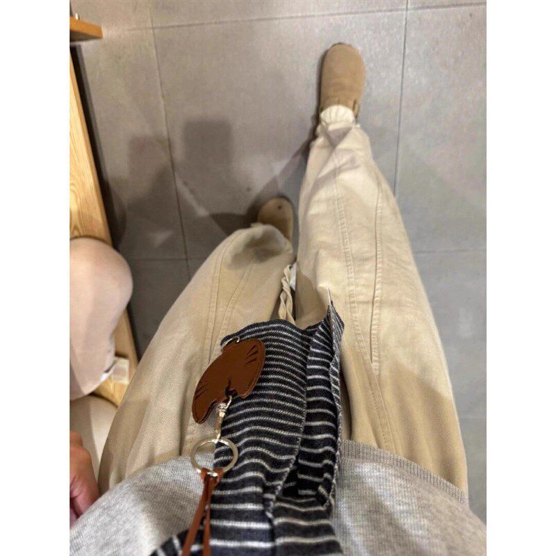 卡其色木耳花边阔腿裤女秋季新款大码胖mm松弛感小个子花苞灯笼裤