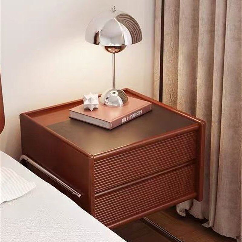 千传中古风实木床头柜岩板卧室置物床边柜小型设计感储物柜收纳柜