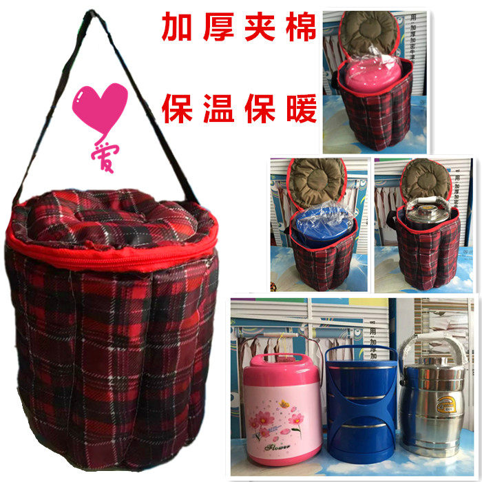 背带式加厚保温包保温袋手提饭盒袋便当包圆形饭盒袋子圆桶带饭