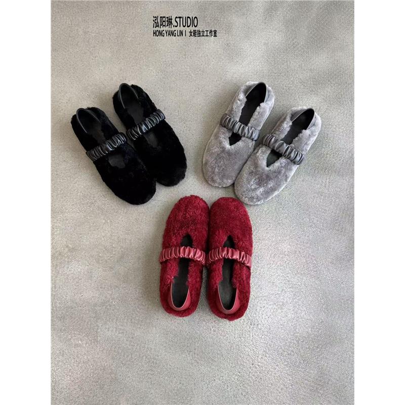 泓阳琳~超火玛丽珍毛毛鞋女秋冬外穿2025新款松紧一字带单鞋平底