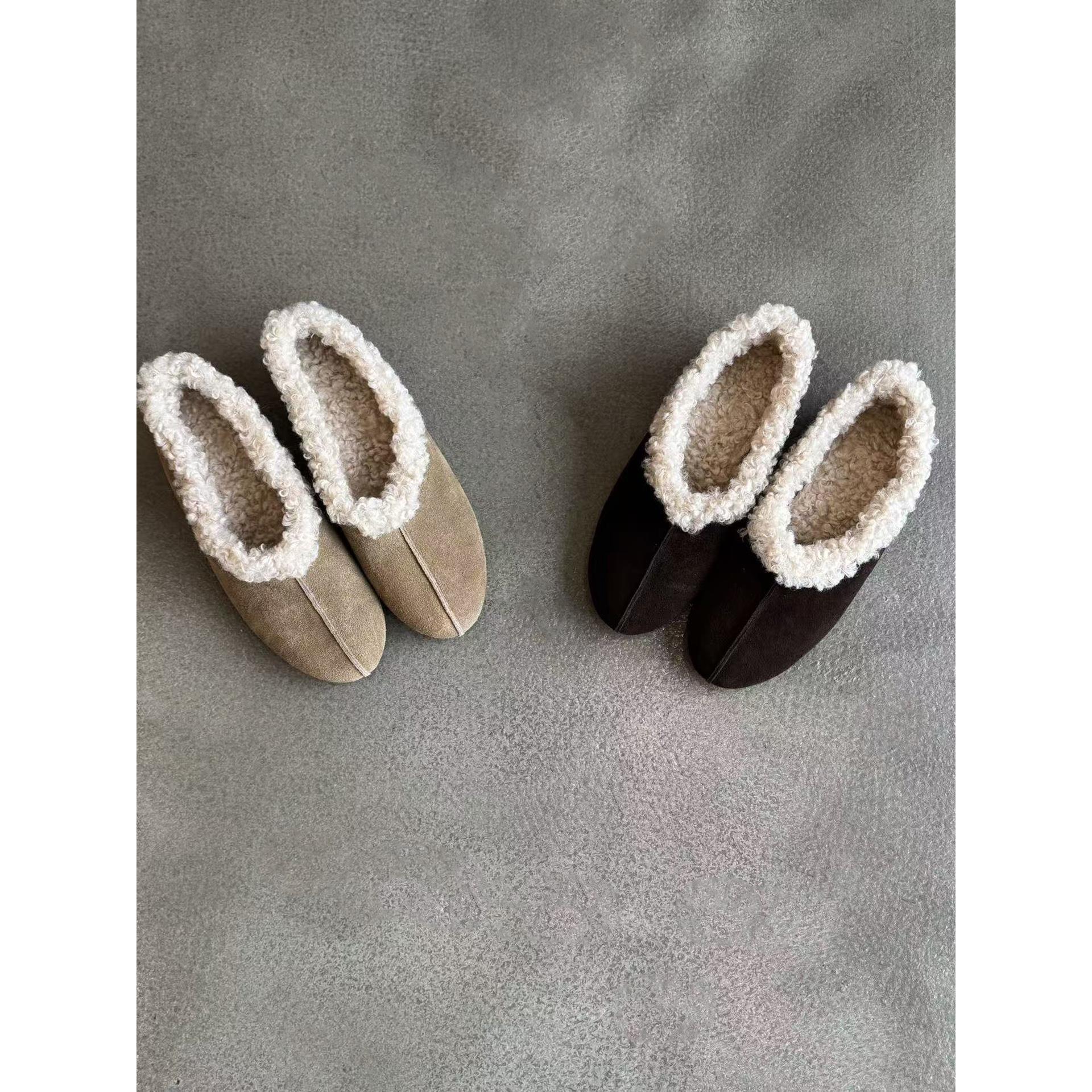 泓阳琳~毛毛鞋女冬季一脚蹬棉鞋保暖懒人鞋平底单鞋内勃肯鞋