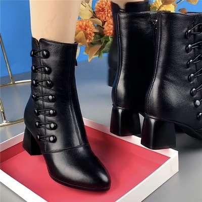 真皮粗跟马丁靴软底短靴