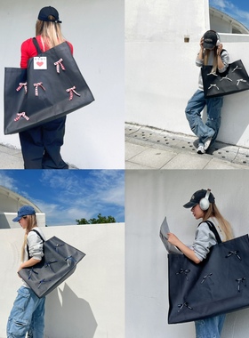 超大无纺布购物礼袋立体蝴蝶结加厚环保大容量ins特大手提袋婚纱