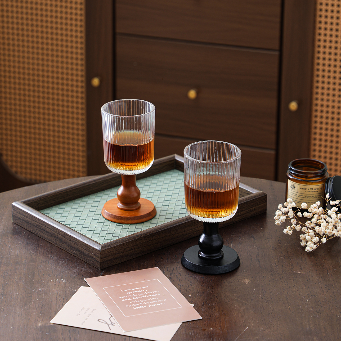 中式条纹复古法式高脚杯