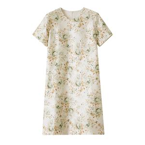 CHILDEYAO丝毛斜纹圆领短袖连衣裙女轻礼服N053