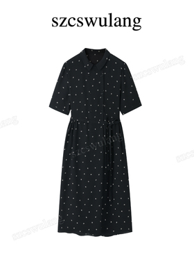 鸿雁传情书气质小翻领连衣裙女显瘦扎染印花晾感双排扣长裙子K009