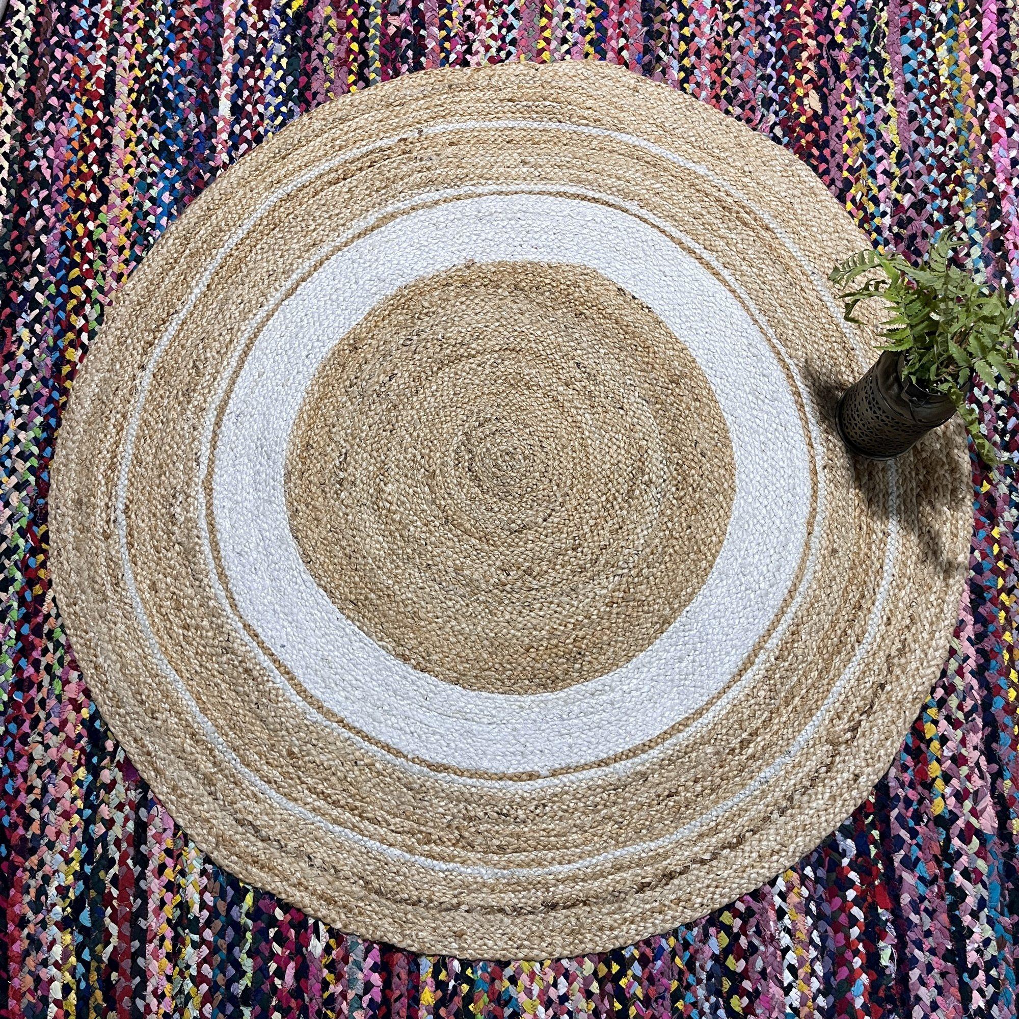 印度入户门摇椅榻榻米地毯手工编织圆形彩色棉麻地垫客厅轻奢感