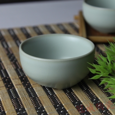 天青三足陶瓷裂纹可养开片茶杯
