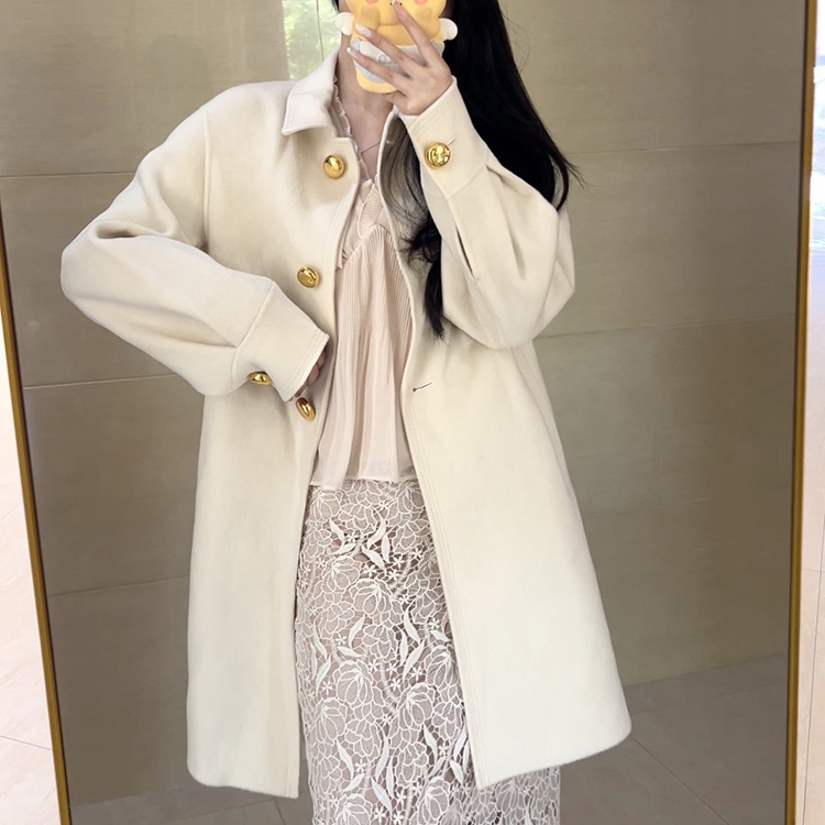 双面羊毛大衣女小个子中长款25年春季新款韩版单排扣显瘦毛呢外套