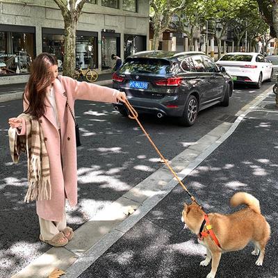 粉色双面羊毛大衣女中长款2025年新款韩版宽松双排扣茧型毛呢外套