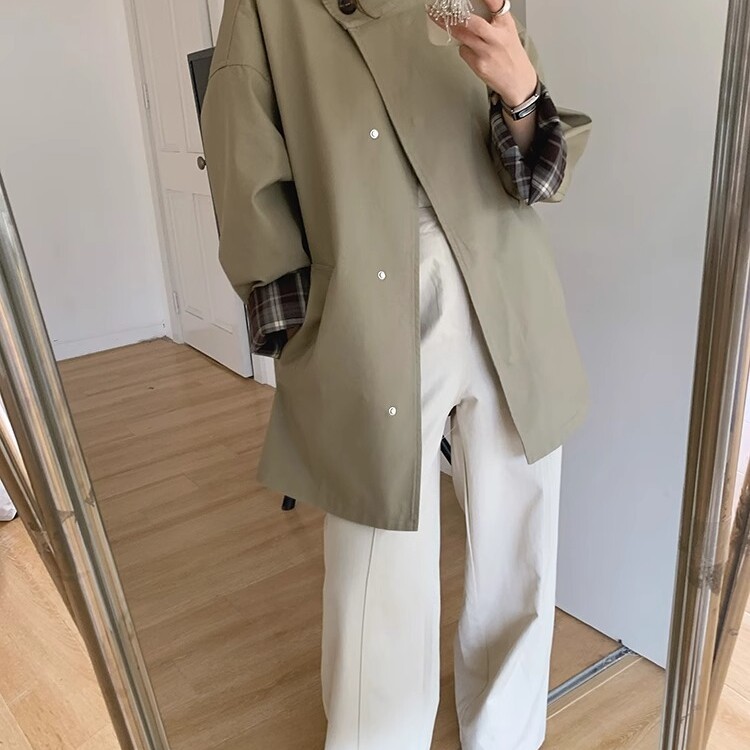 立领风衣女小个子中长款2025年新款宽松显瘦高级感英伦风上衣外套图片