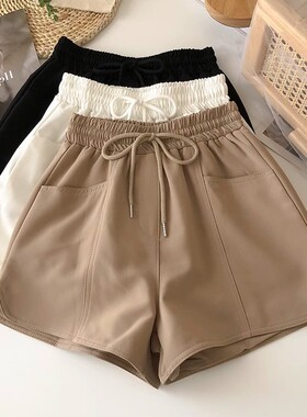 抽绳系带高腰口袋韩版休闲慵懒风格裤2024新款夏季韩版百搭外短裤