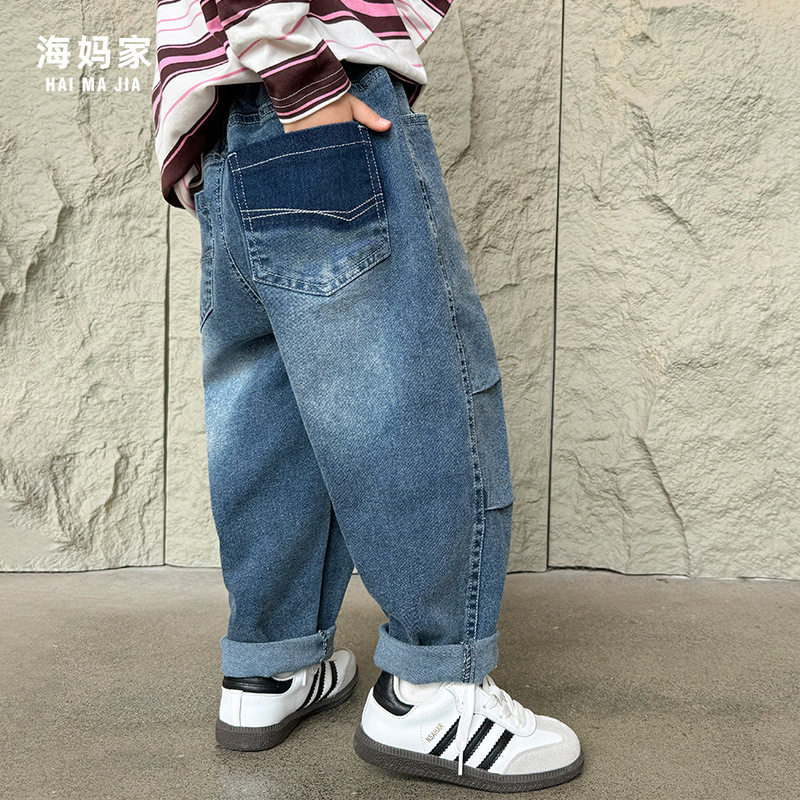 水洗牛仔裤大童男童春季春装儿童童装薄款宽松中腰长裤2026新款