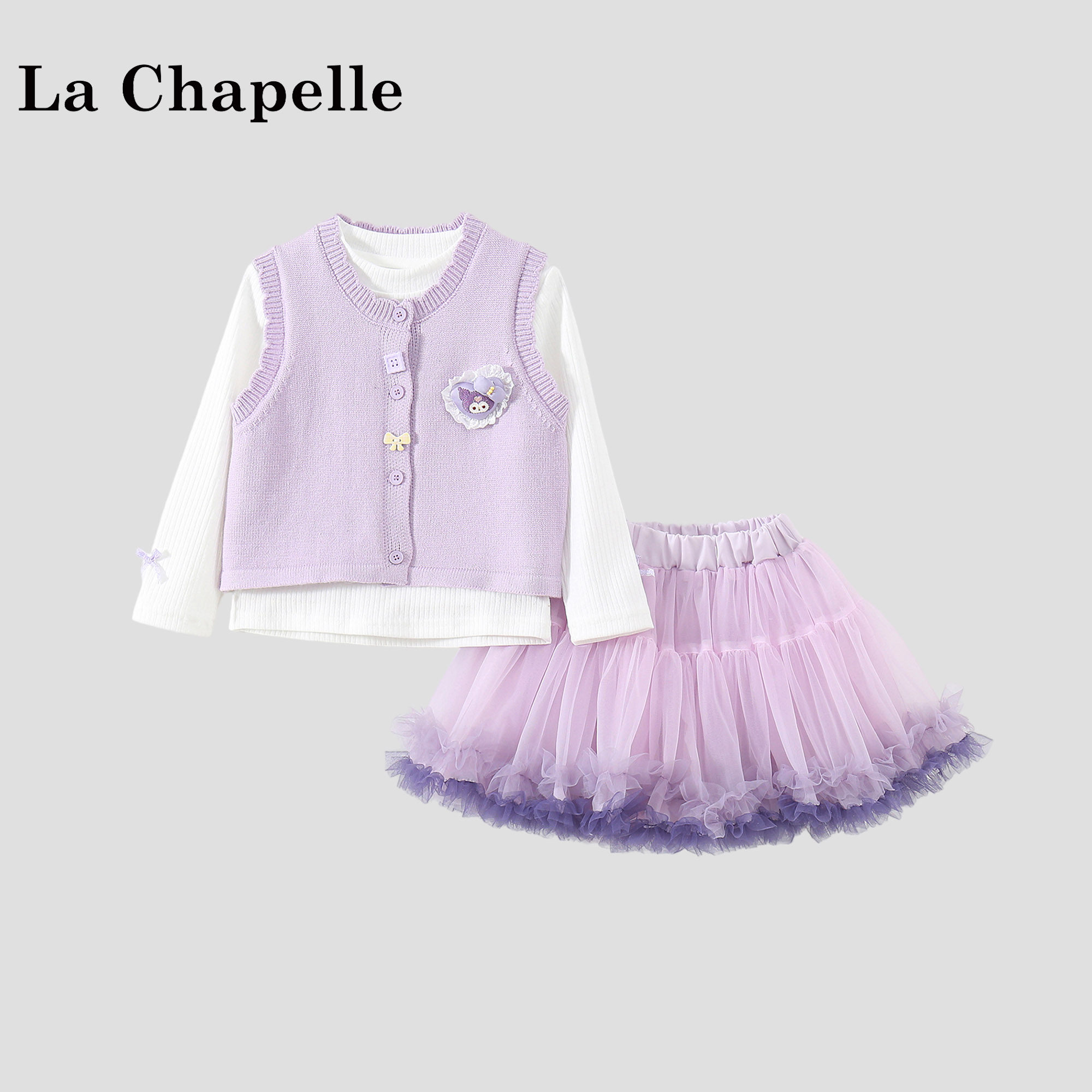 拉夏贝尔女童公主裙套装2026春新款儿童韩版马甲半身裙夏装三件套