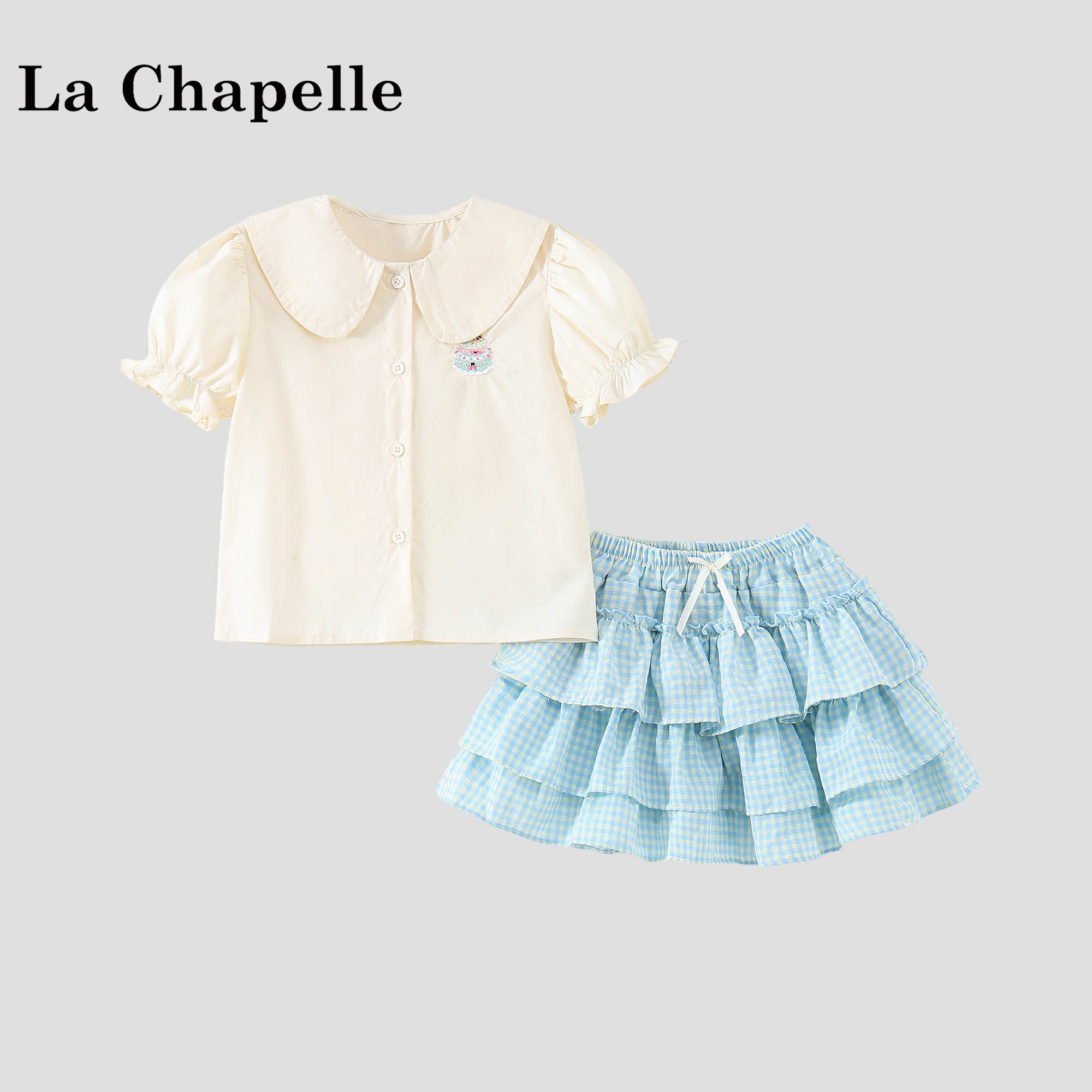 拉夏贝尔女童韩版套装夏2026新款小女孩洋气上衣宝宝半身裙两件套