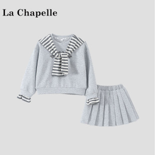 拉夏贝尔女童学院风JK套装春季新款儿童韩版披肩上衣百褶裙俩件套